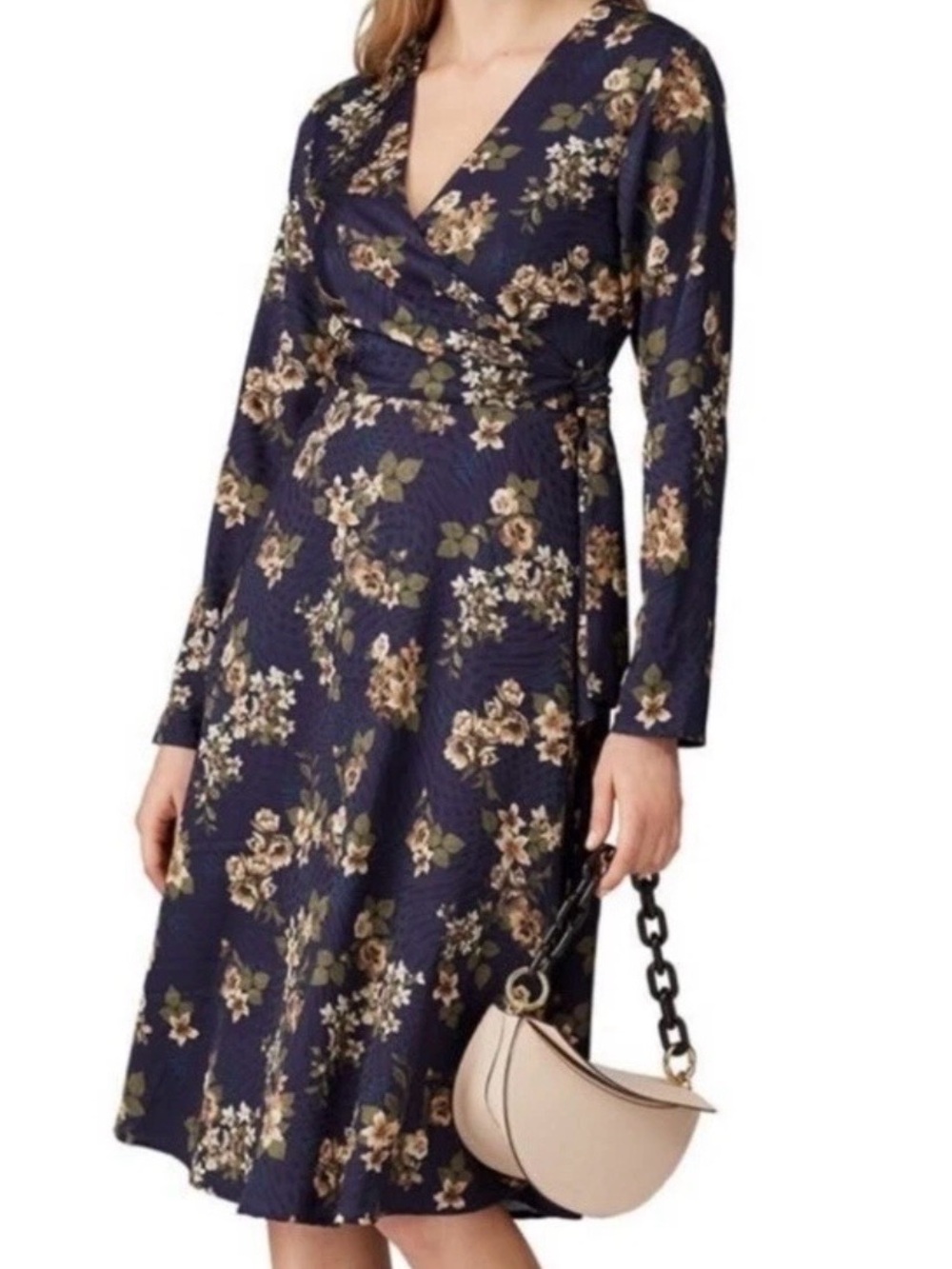 Hutch Anthropologie Juliet Faux Wrap Navy Floral Long-Sleeve Dress